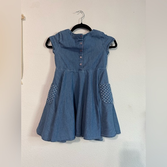 Mini Boden 6-7 blue Chambray Polka Dot Pocket Circle Dress - Picture 4 of 5
